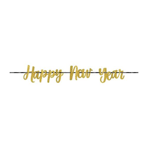 Happy New Year Gold Glittered Ribbon Banner