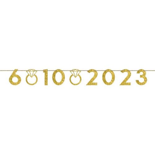 Wedding Customizable Numbers & Rings Banner Gold Glittered