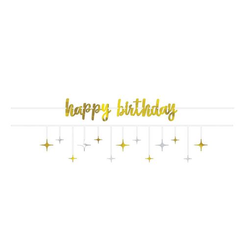 Happy Birthday & Stars Foil Ribbon Banner Kit Silver & Gold