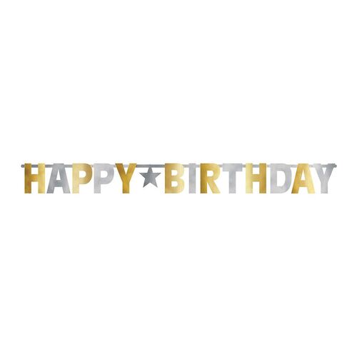 Happy Birthday Giant Foil Letter Banner Silver & Gold