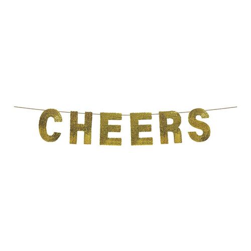 Cheers Sequin Gold Banner