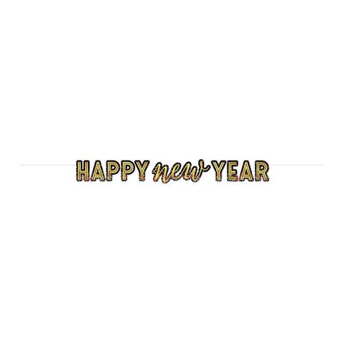 Happy New Year Letter Banner Colourful Confetti & Gold Hot Stamped