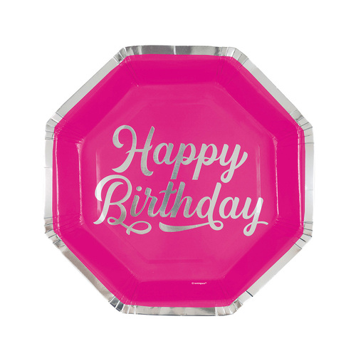 Pink Foil Stamped Octagonal Paper Plates 23cm 8 Pack