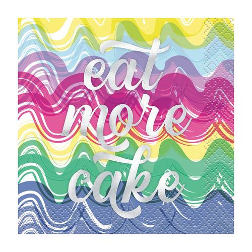 Eat More Cake Foil Stamped Beverage Napkins 2ply 25cm X 25cm 16 Pack