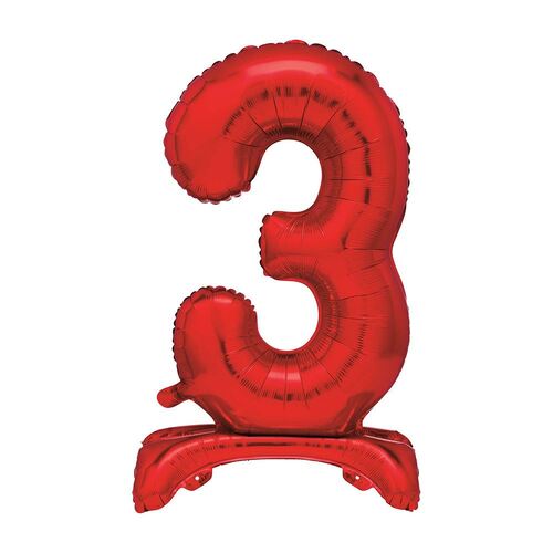 Red "3" Giant Standing Air Filled Numeral Foil Balloon