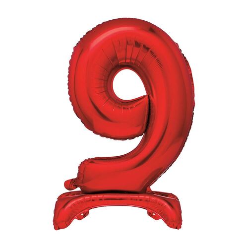 Red "9" Giant Standing Air Filled Numeral Foil Balloon