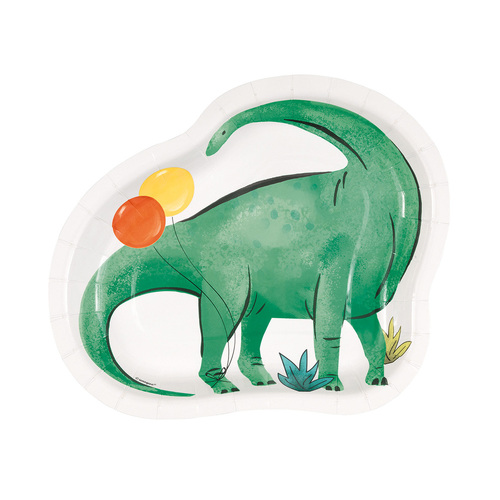 Partying Dino Dino Shaped Paper Plates 21.5cm  8 Pack