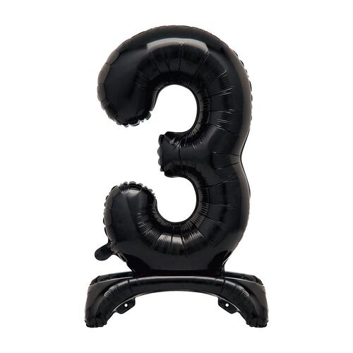 76cm Black "3" Giant Standing Air Filled Numeral Foil Balloon