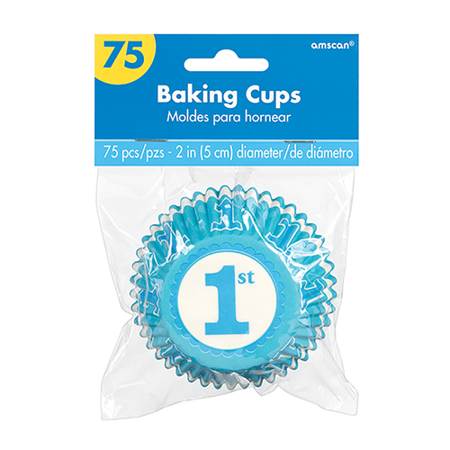 1st Birthday Blue Standard Cupcake Cases 75 Pack