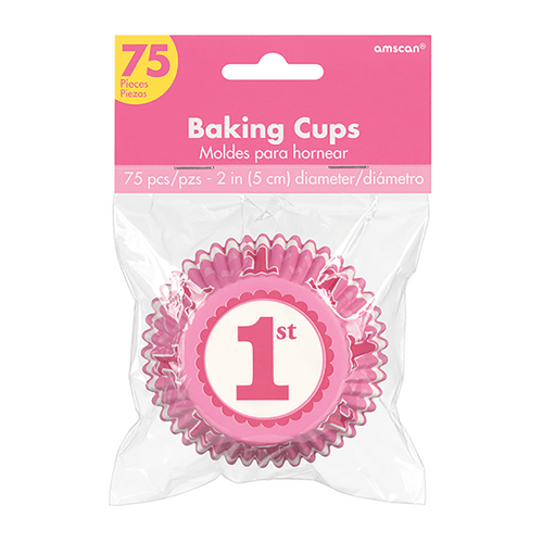 1st Birthday Pink Standard Cupcake Cases 75 Pack