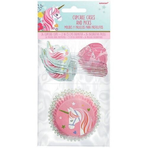 Magical Unicorn Cupcake Cases & Plastic Picks 48 Pack