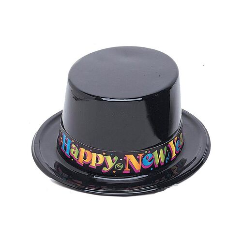 New Year's  Plastic Top Hat - Black