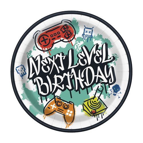 Next Level Gamer Birthday Paper Plates 23cm 8 Pack