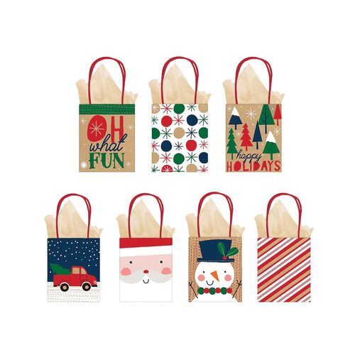 Christmas Oh What Fun Small Vertical Gift Bags Assorted Designs 7 Pack