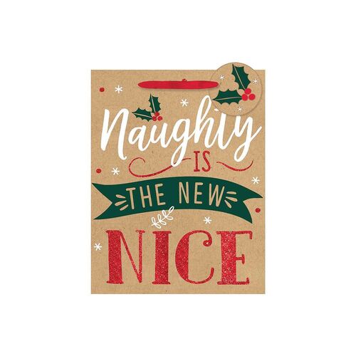 Naughty Is The New Nice Medium Vertical Glittered Gift Bag & Gift Tag