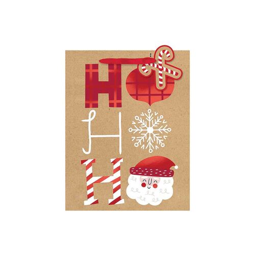 Christmas Ho Ho Ho Medium Vertical Gift Bag & Gift Tag Foil Hot Stamped