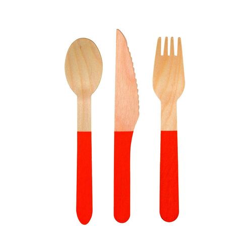 Orange Wooden Cutlery Set 4 Pack