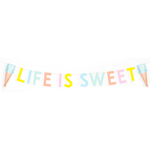 Pastel Ice Cream "Life Is Sweet" Letter Banner With Mini Ice Cream Cone Foil Balloons