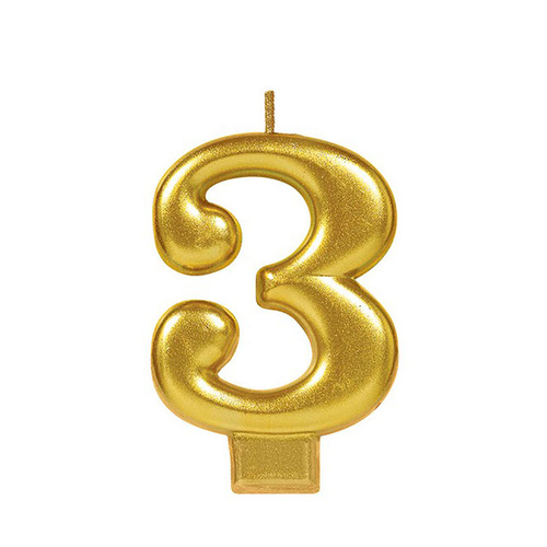 Candle Number Moulded Metallic Gold #3