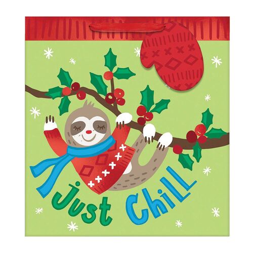 Just Chill Sloth Large Square Gift Bag  & Gift Tag Foil Hot Stamped