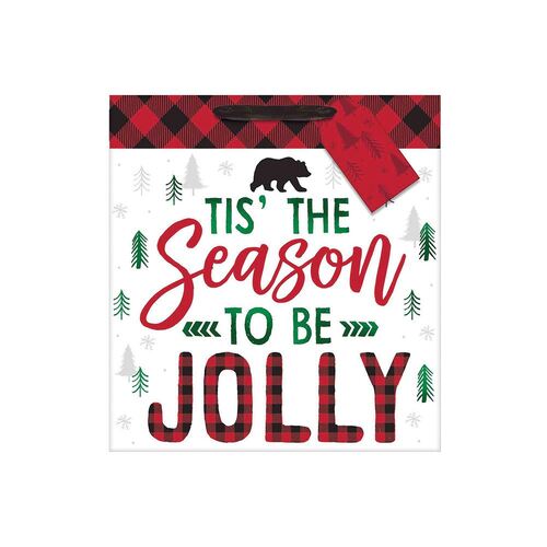 Tis The Season To Be Jolly Large Square Gift Bag & Gift Tag Foil Hot Stamped