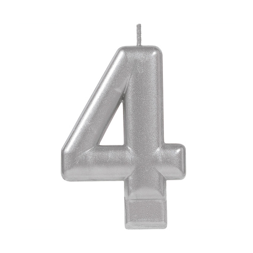 Candle Number Moulded Metallic Silver #4