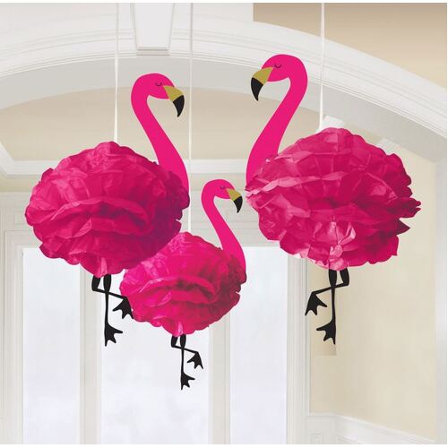 Flamingo Fluffy Hanging Decorations 3 Pack