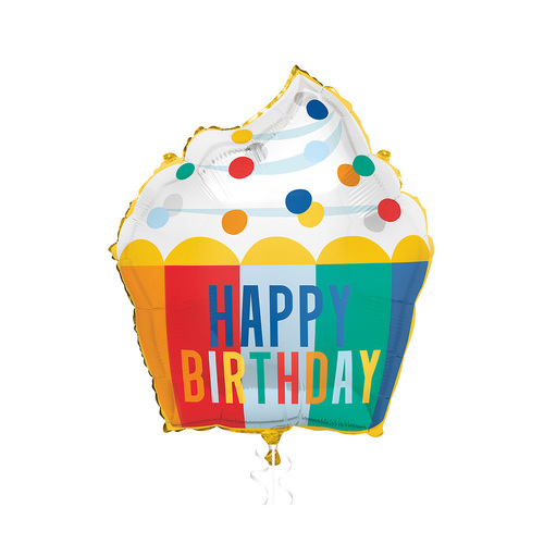Colourful "Happy Birthday" Cupcake Customisable Foil Balloon 63.5cm
