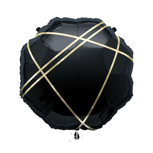 Black And Gold Stripe Octagonal Shaped Foil Balloon 63.5cm 