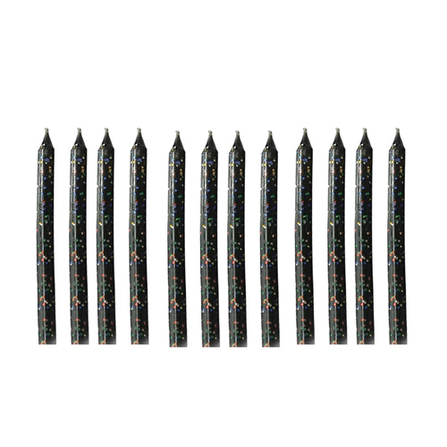 Glitter Candles Black 12 Pack