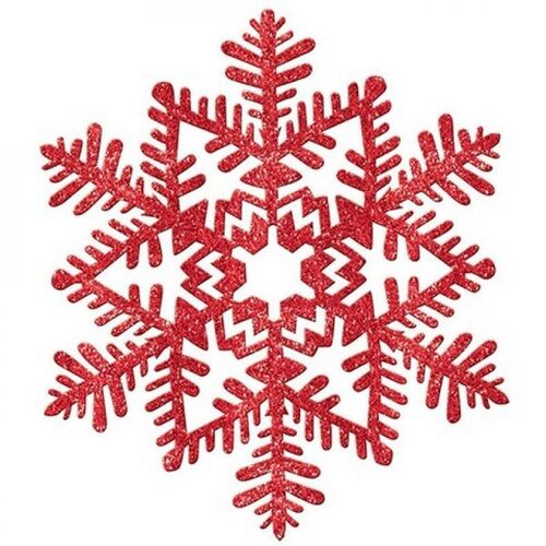 Snowflake Decoration Red Glittered Plastic