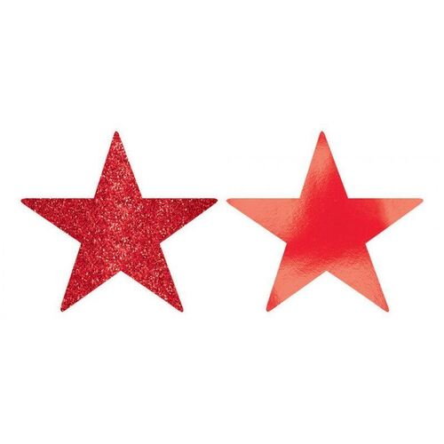 Solid Star Cutouts Foil & Glitter -  Apple Red 5 Pack