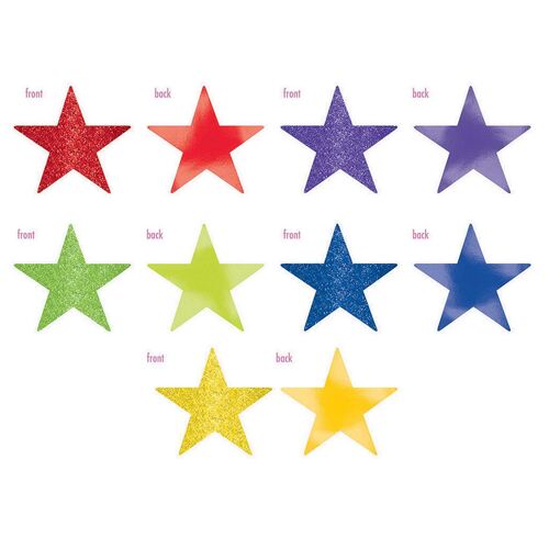 Rainbow Solid Star Cutouts Foil & Glitter 5 Pack