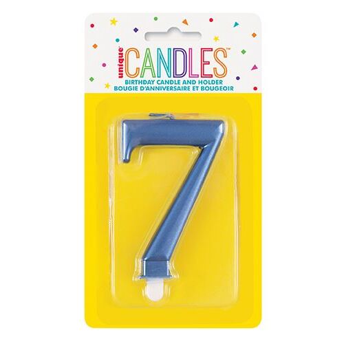 Metallic Blue Candle - Number 7