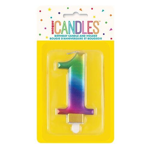 Metallic Rainbow Candle - Number 1