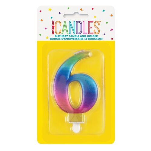 Metallic Rainbow Candle - Number 6