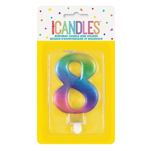 Metallic Rainbow Candle - Number 8