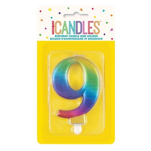 Metallic Rainbow Candle - Number 9