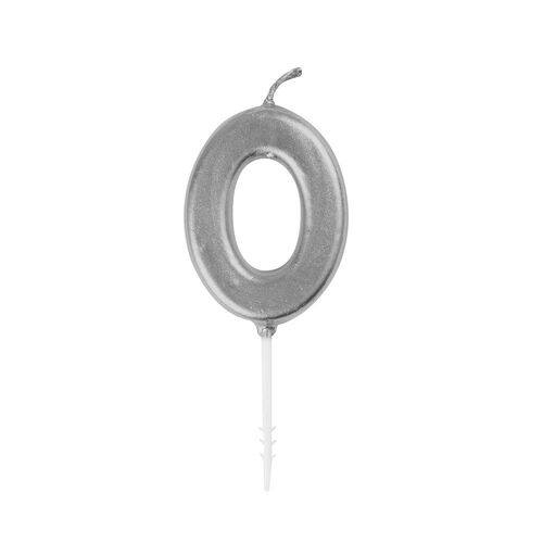 Mini Silver Numeral Pick Candles Number 0
