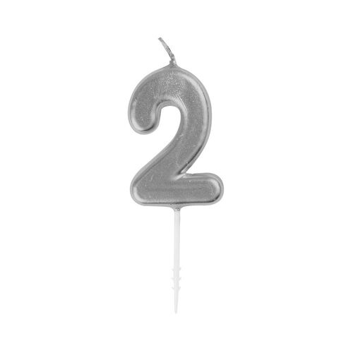 Mini Silver Numeral Pick Candles Number 2