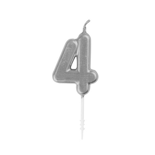 Mini Silver Numeral Pick Candles Number 4
