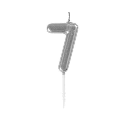 Mini Silver Numeral Pick Candles Number 7