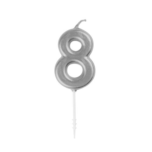 Mini Silver Numeral Pick Candles Number 8