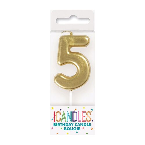Mini Gold Number Candle - 5