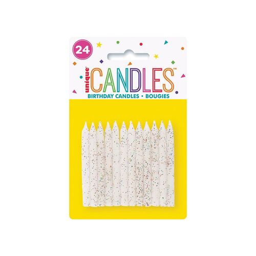 Whte Glitter Spiral Candles 24 Pack