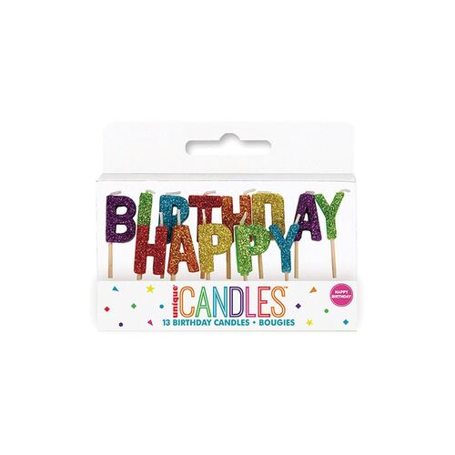 Rainbow Glitz "Happy Birthday" 13 Pick Candles