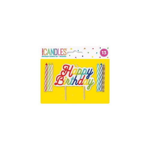 12 Spiral Candles With Rainbow Happy Birthday Cake Decoration