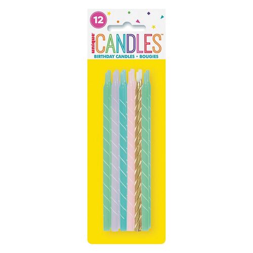 Pastel Spiral Candles 12 Pack