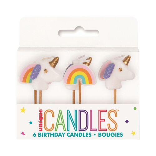 Unicorn & Rainbow Pick Candles 6 Pack