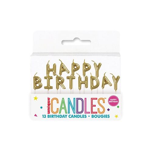 Gold Happy Birthday 13 Pick Candles